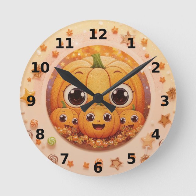 Cute Pumpkin Family Halloween Wall Clock (Front)