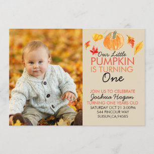 Cute pumpkin first birthday photo card
