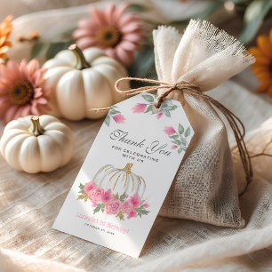 Cute Pumpkin Floral 1st Birthday Thank You Favour Gift Tags