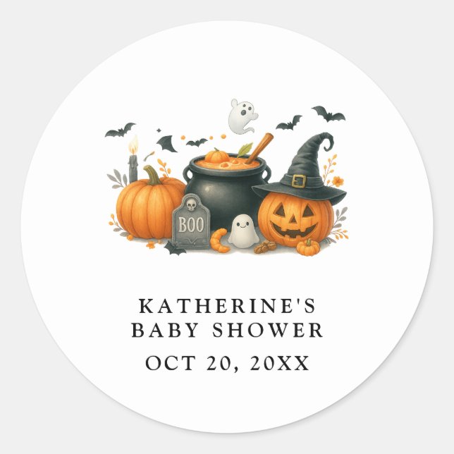 Cute Pumpkin Gender Neutral Halloween Baby Shower Classic Round Sticker (Front)