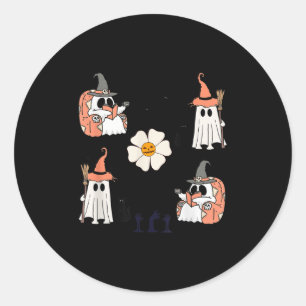 Cute Pumpkin Ghost Boo Cat Bats Pattern Halloween  Classic Round Sticker
