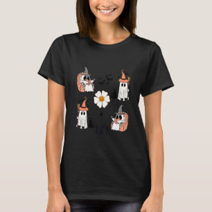 Cute Pumpkin Ghost Boo Cat Bats Pattern Halloween T-Shirt