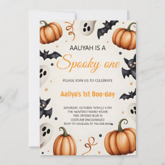 Cute Pumpkin & Ghost Halloween Birthday Invitation
