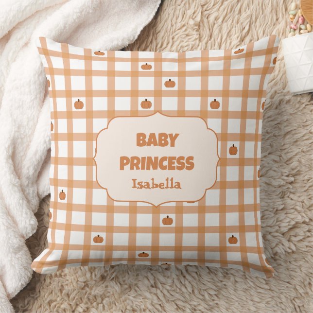 Cute Pumpkin Gingham Baby Princess Throw Pillow (Blanket)
