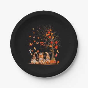 Cute Pumpkin Gnomes Autumn Tree Fall Leaves Paper Plate