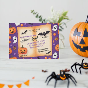 Cute pumpkin Halloween Bash Orange Purple Invitation