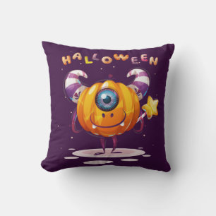 Cute Pumpkin Halloween Coloured Throw Pillow
