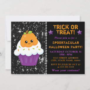 Cute Pumpkin Halloween Cupcake Party Invitation