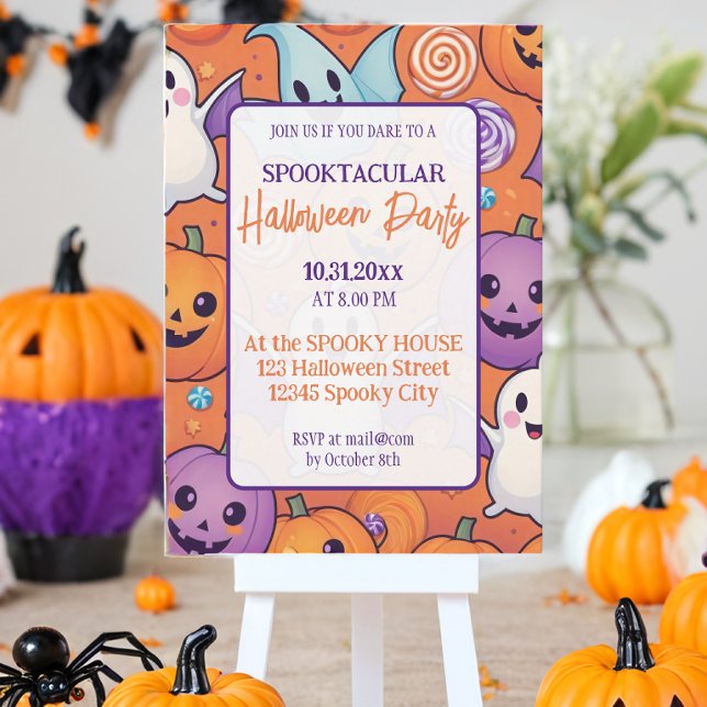 Cute pumpkin Halloween Party Orange Purple Invitation (Creator Uploaded)