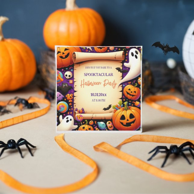 Cute pumpkin Halloween Party Orange Purple Invitation (Creator Uploaded)