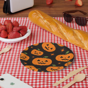 Cute Pumpkin Halloween Spooky Pattern Paper Plate