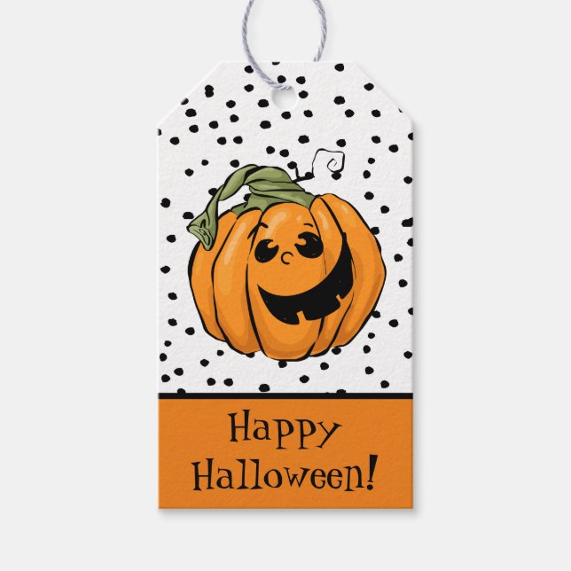 Cute Pumpkin Happy Halloween Gift Tags (Front)