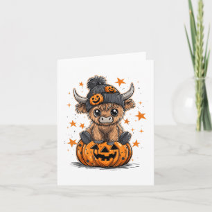 Cute Pumpkin Highland Cow Halloween Cow Lover Boy  Card