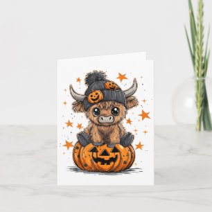 Cute Pumpkin Highland Cow Halloween Cow Lover Boy Card