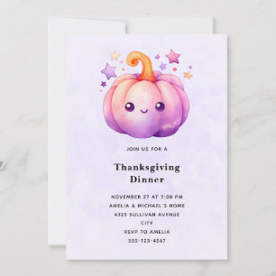 Cute Pumpkin In Pastel Colours Thanksgiving Dinner Invitation