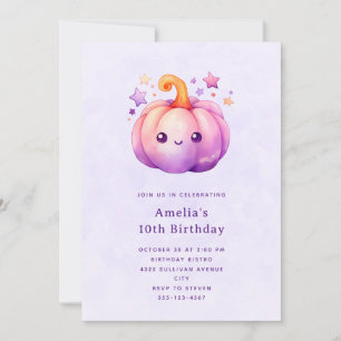 Cute Pumpkin In Pastel Halloween Image Birthday Invitation