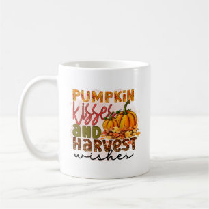 Cute pumpkin kisses Fall Seasonal word art Coffee Mug