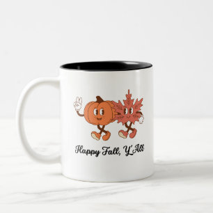 Cute Pumpkin & Leaf Fall Friends Art Two-Tone Coffee Mug