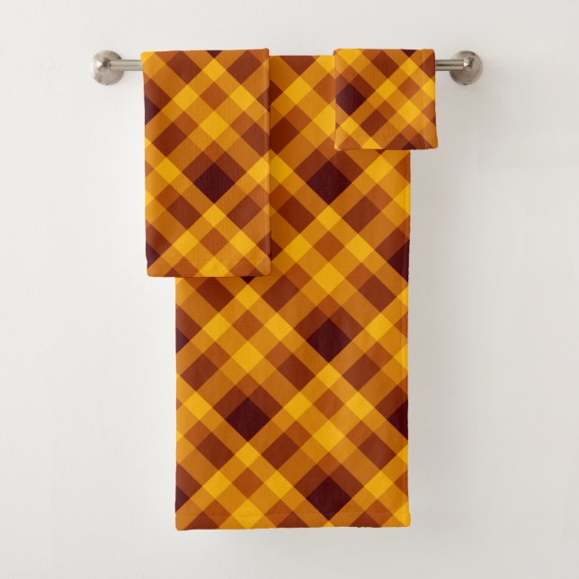 Cute Pumpkin Orange Plaid Bath Towel Set (Insitu)
