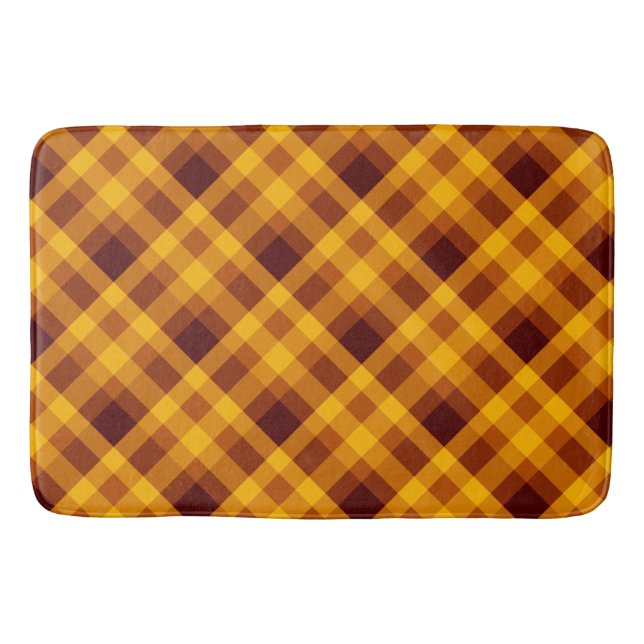 Cute Pumpkin Orange Plaid Large Bath Mat (Front)