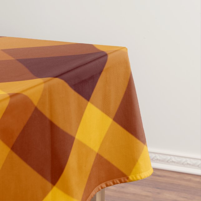 Cute Pumpkin Orange Plaid Large Tablecloth (In Situ)