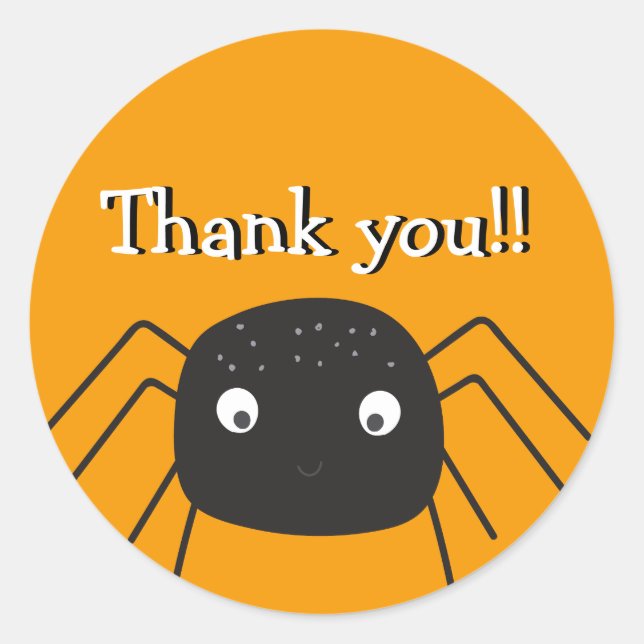 Cute pumpkin orange spider thank you classic round sticker (Front)