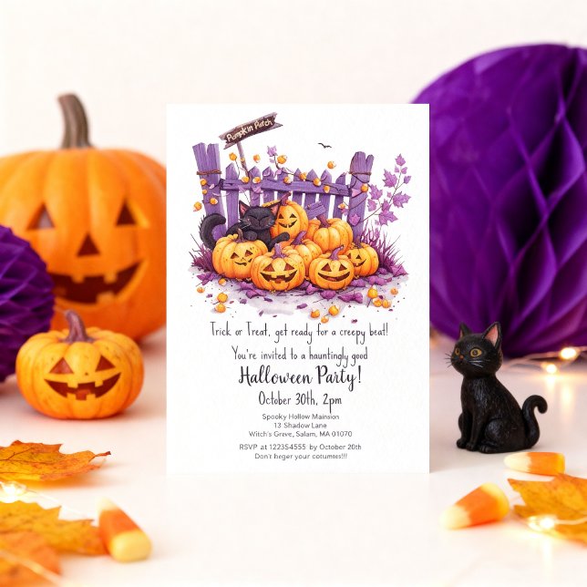 Cute Pumpkin Patch Black Cat Halloween Party  Invitation (Creator Uploaded)