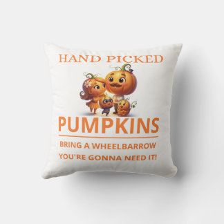 Cute Pumpkin Patch Kids Hand Picked Pumpkins Throw Pillow