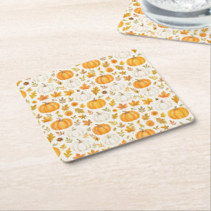 Cute Pumpkin Pattern   Thanksgiving  Square Paper Coaster