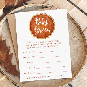 Cute Pumpkin Pie Baby Shower Guessing Game Card