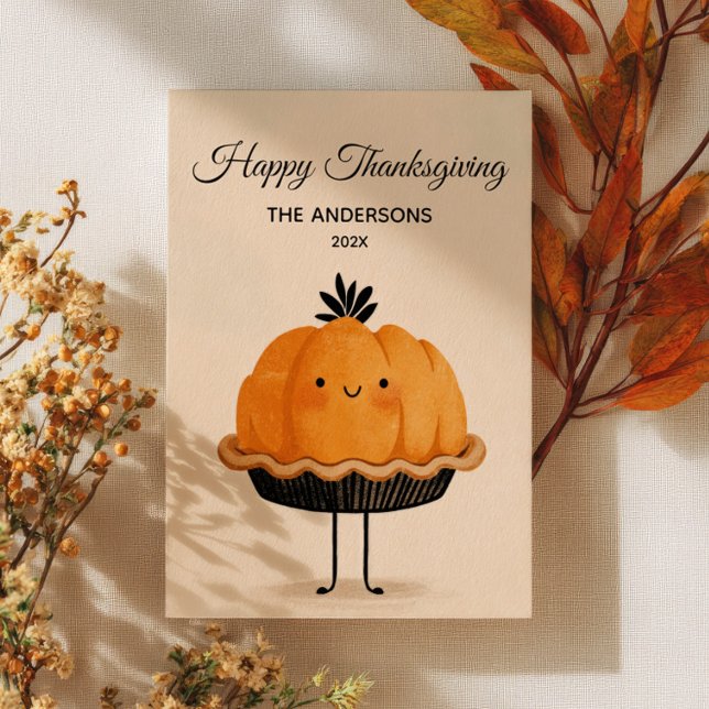  Cute Pumpkin Pie Happy Thanksgiving Minimalist  Holiday Card (Creator Uploaded)