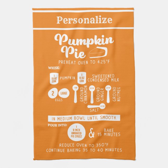 Cute Pumpkin Pie Recipe Baking Cooking Orange Kitchen Towel (Vertical)