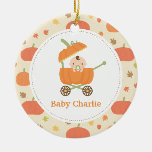 Cute Pumpkin Stroller Baby Nursery Ornament