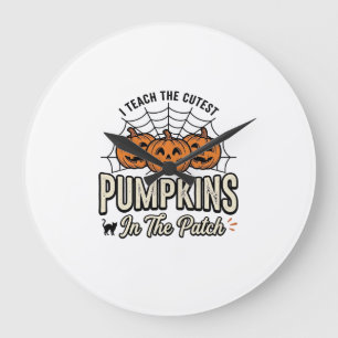 Cute Pumpkin Teacher Halloween Design_1 Large Clock
