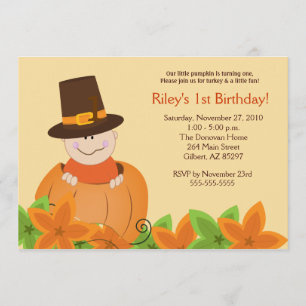 Cute Pumpkin Thanksgiving 5x7 Birthday Invitation