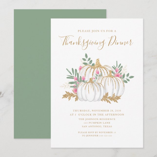 Cute Pumpkin Thanksgiving Dinner Invitation (Front/Back)