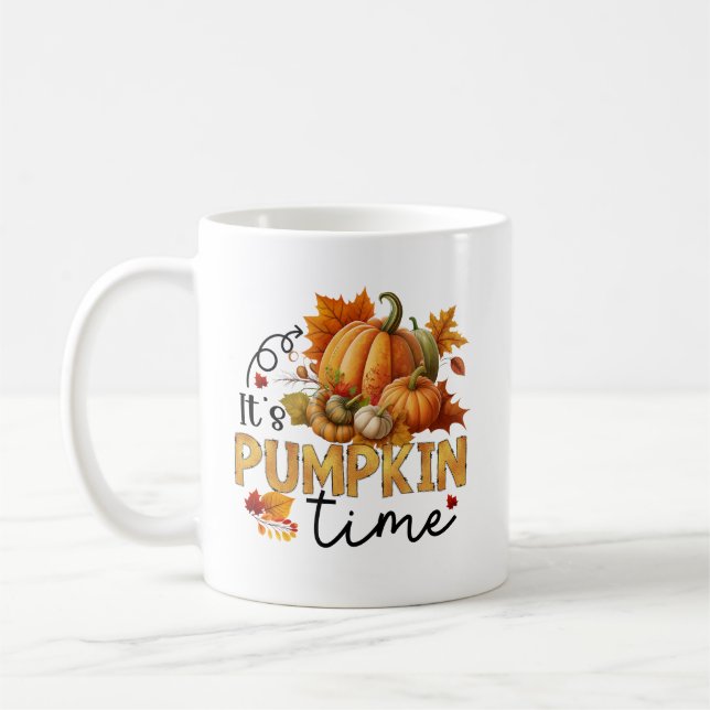 Cute pumpkin time word art Seasonal Coffee Mug (Left)