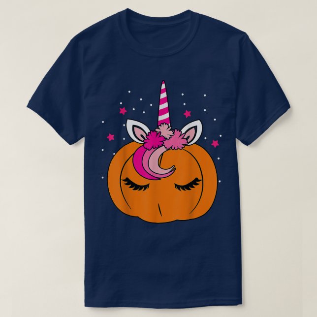 Cute Pumpkin Unicorn Face Costume Easy Halloween  T-Shirt (Design Front)