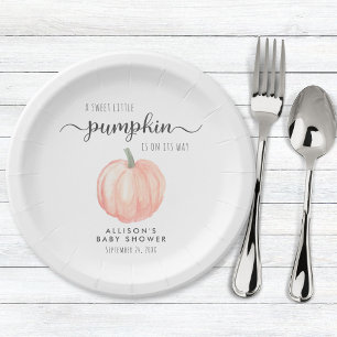 Cute Pumpkin Watercolor Baby Shower Paper Plate