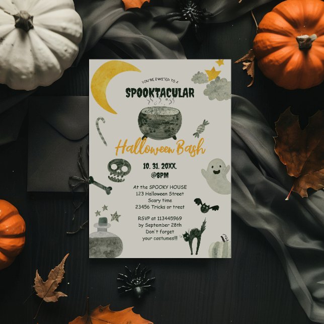 Cute Pumpkin Watercolor Halloween Bash Invitation (Creator Uploaded)