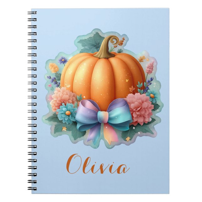 Cute Pumpkin with Flowers Personalized T-Shirt Notebook (Front)
