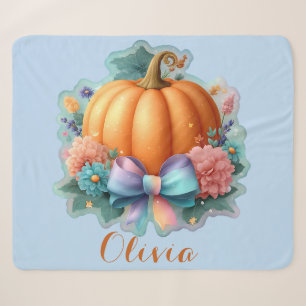 Cute Pumpkin with Flowers Personalized T-Shirt Sherpa Blanket