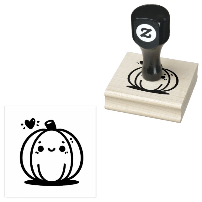 Cute Pumpkin with Heart  Rubber Stamp (Stamped)