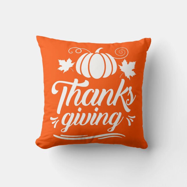 Cute Pumpkin with Text Thanksgiving Typography  Throw Pillow (Front)