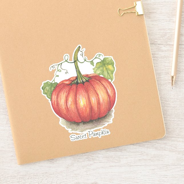 Cute Pumpkin With Vines In Watercolor (Notebook)