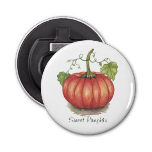 Cute Pumpkin With Vines In Watercolor Bottle Opener