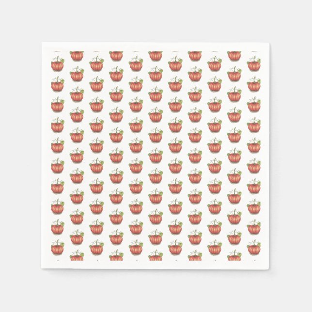 Cute Pumpkin With Vines In Watercolor Napkin (Front)
