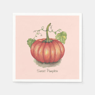 Cute Pumpkin With Vines In Watercolor Napkin