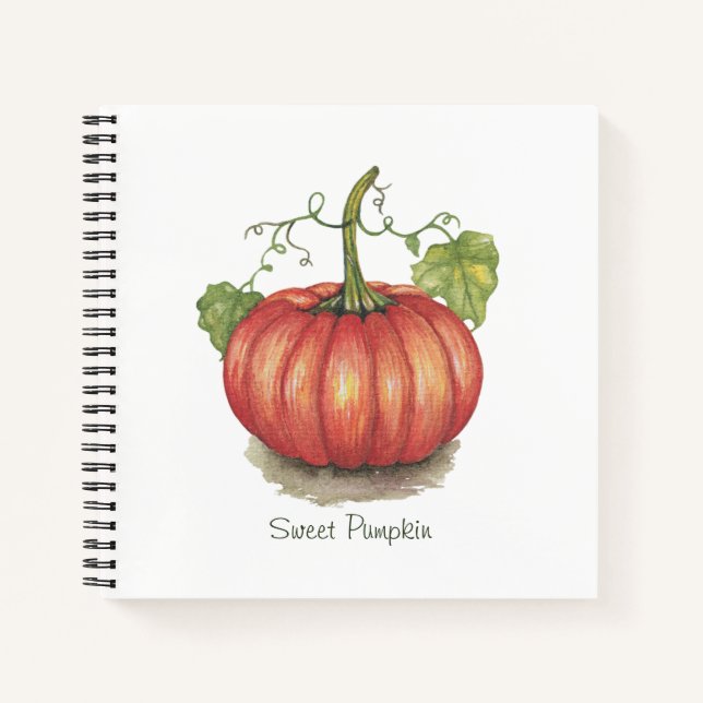 Cute Pumpkin With Vines In Watercolor Notebook (Front)