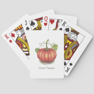 Cute Pumpkin With Vines In Watercolor Playing Cards